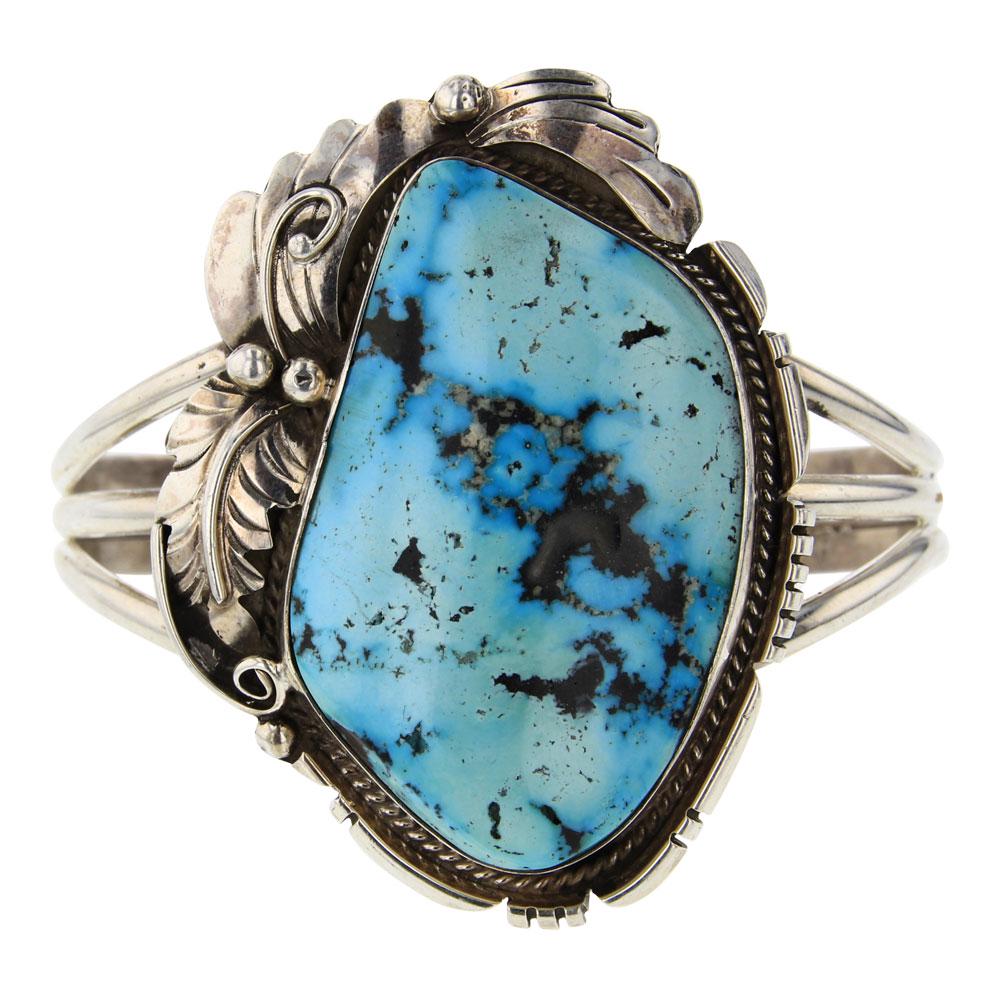 Blue Diamond Turquoise Vintage Bracelet: Sterling Silver | Genuine Blue Diamond Turquoise | Blue Diamond Turquoise Vintage Bracelet | Navajo Native American Southwest Indian Jewelry | Weight:52.4 Grams, | Dimensions: Bracelet: 5.25" inner, 1