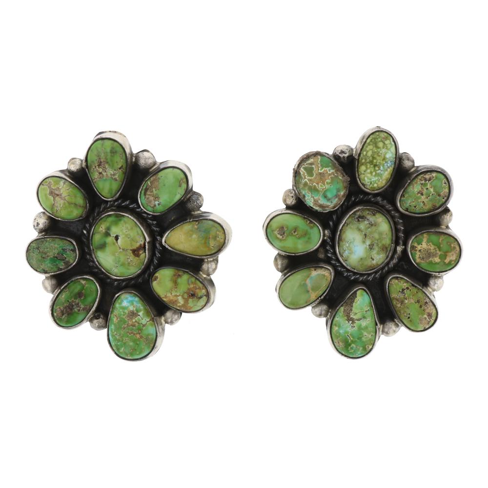 Eleanor Largo Sonoran Gold Turquoise Cluster Earrings: Sterling Silver | Genuine Sonoran Gold Turquoise | Eleanor Largo Sonoran Gold Turquoise Cluster Earrings | Navajo Native American Southwest Indian Jewelry | Weight:36 Grams, | Dimensions: Earrings: 1.