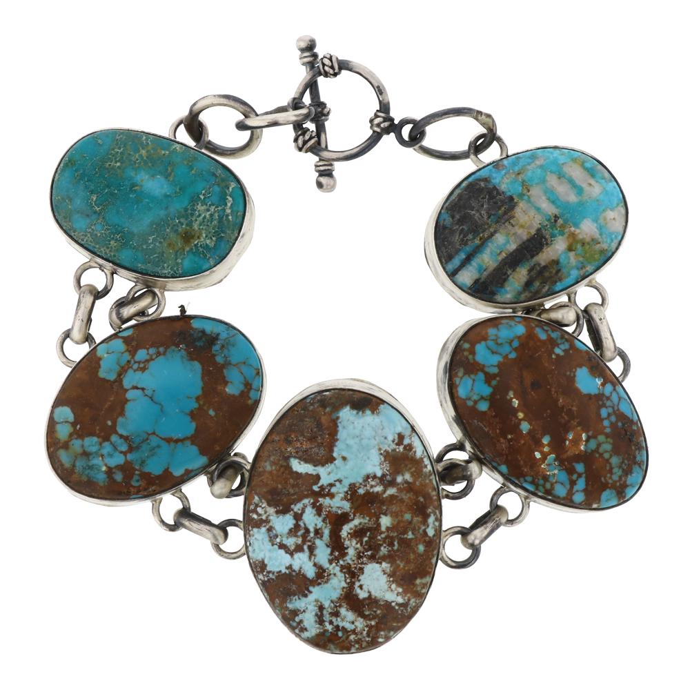 Navajo Mixed Large Stone Nevada Turquoise Link Bracelet (1 of 2)