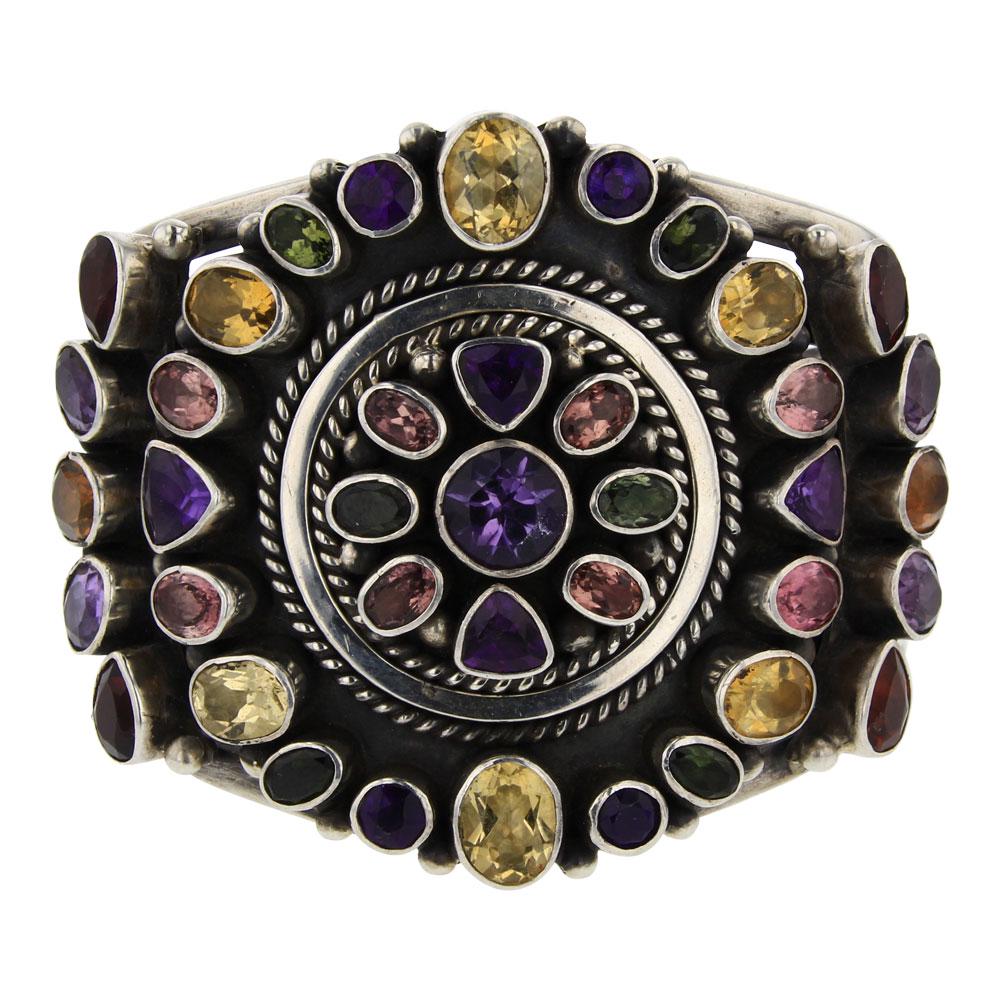 Paul Livingston Faceted Mixed Gem Stones Cluster Cuff (1 of 4)