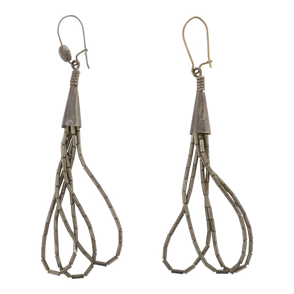 Vintage Liquid Silver Earrings: Sterling Silver | | Vintage Liquid Silver Earrings | Navajo Native American Southwest Indian Jewelry | Weight:5.3 Grams, | Dimensions: Earrings: 3" length, (3) 1mm strands (for both) |