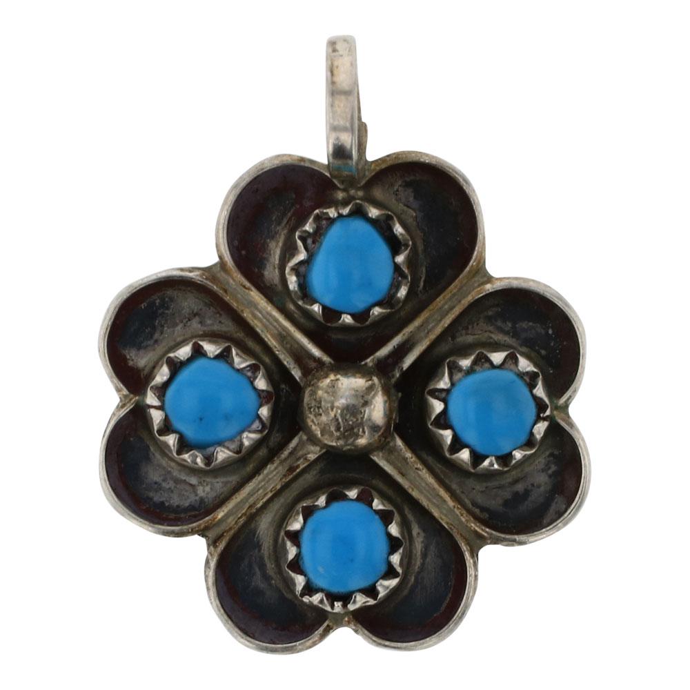 Vintage Turquoise Four Stone Flower Pendant: Sterling Silver | Genuine Turquoise | Vintage Turquoise Four Stone Flower Pendant | Navajo Native American Southwest Indian Jewelry | Weight:2 Grams, | Dimensions: Pendant: .75" x 1" |