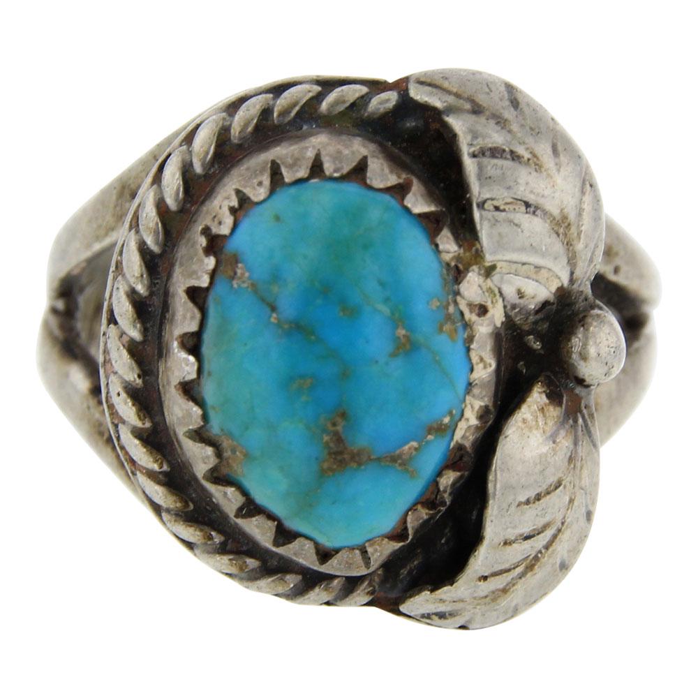 Vintage Kingman Turquoise Leaf work Ring (1 of 3)