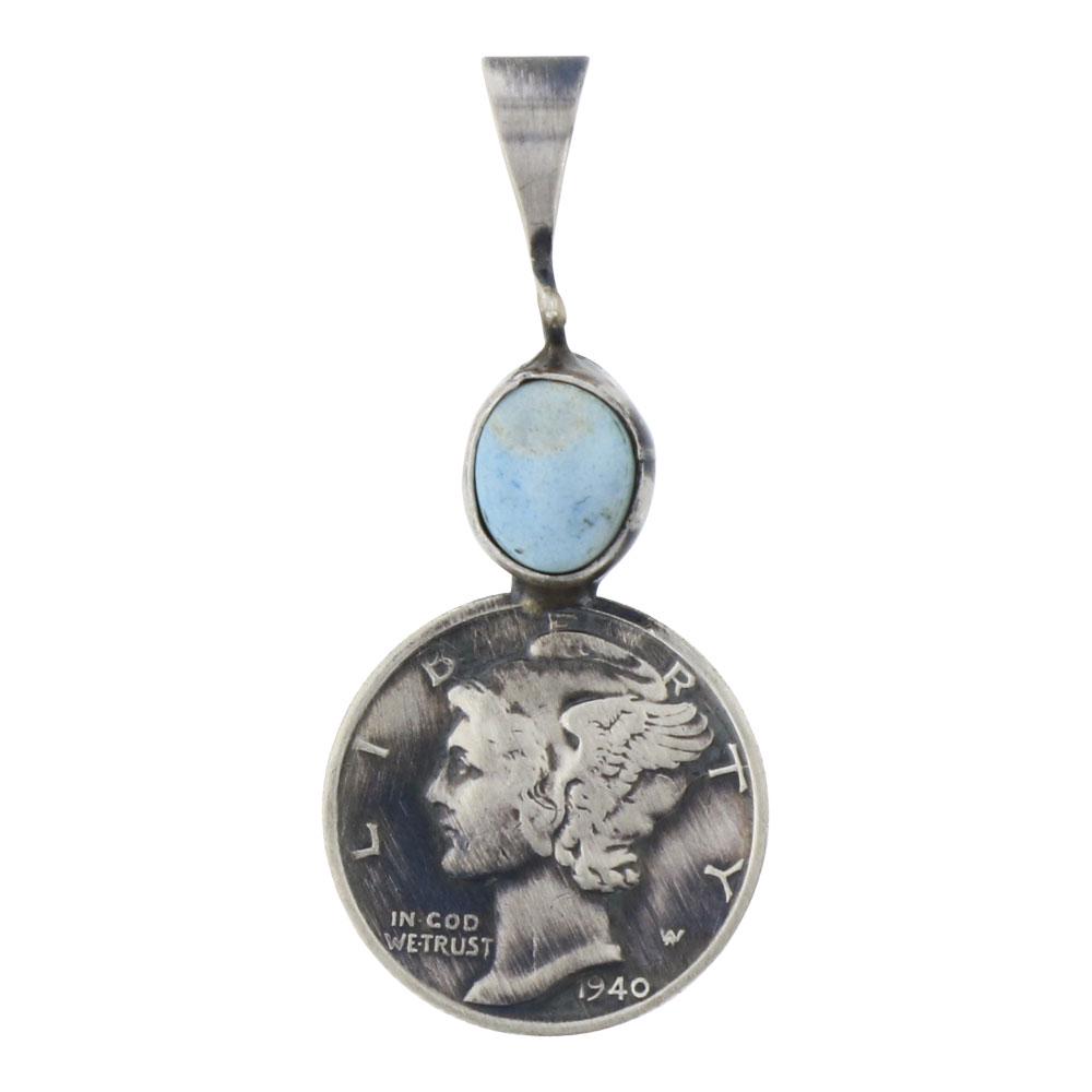 Paul Livingston Turquoise Mercury Dime Pendant (1 of 2)