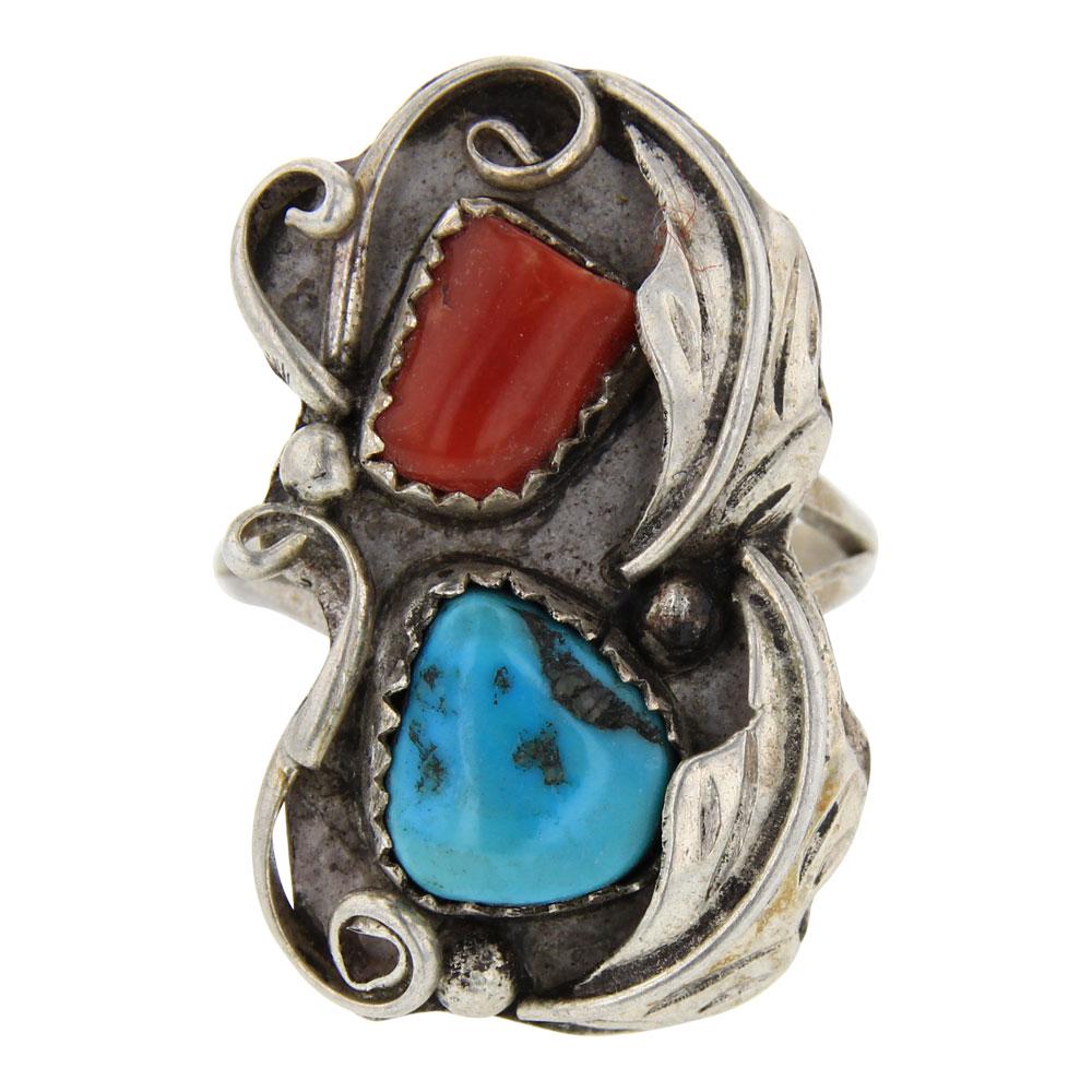 Vintage Pawn Kingman Turquoise & Freeform Coral Ring (1 of 3)