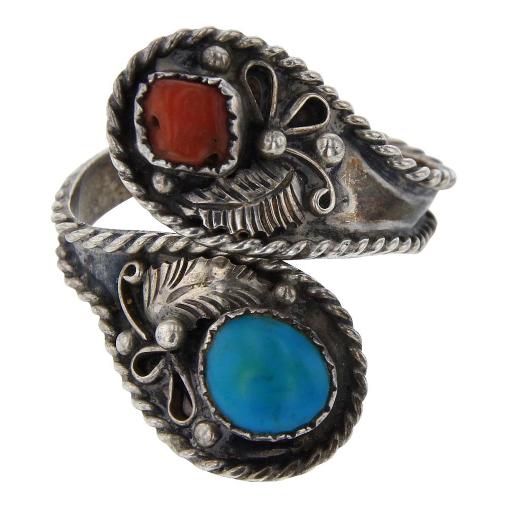 Vintage Pawn Turquoise & Coral Ring (1 of 3)