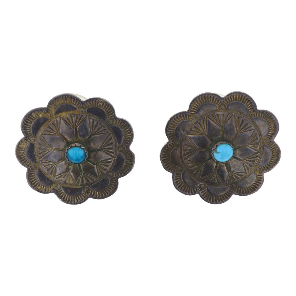 Old Pawn Vintage Traditional Stamp Turquoise Earrings (1 of 2)
