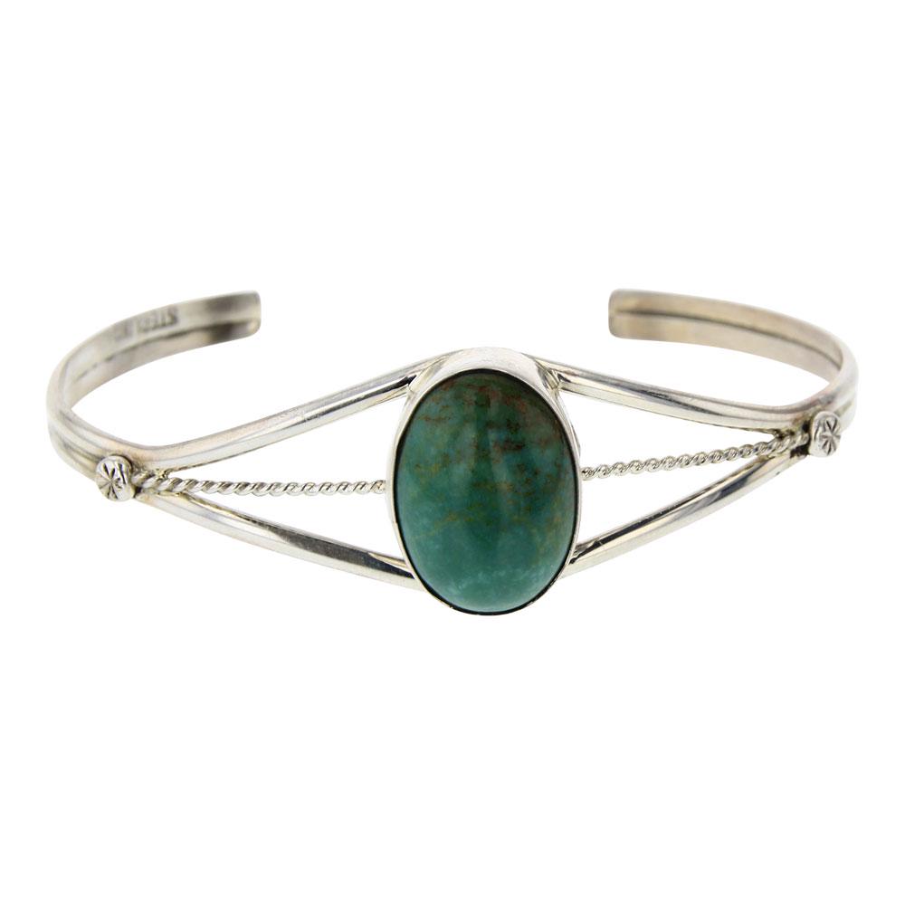 Nevada Turquoise Oval Bracelet: Sterling Silver | Genuine Nevada Turquoise | Nevada Turquoise Oval Bracelet | Navajo Native American Southwest Indian Jewelry | Weight:8.9 Grams, | Dimensions: Bracelet: 5" inner, 1" gap, 6" total, .7