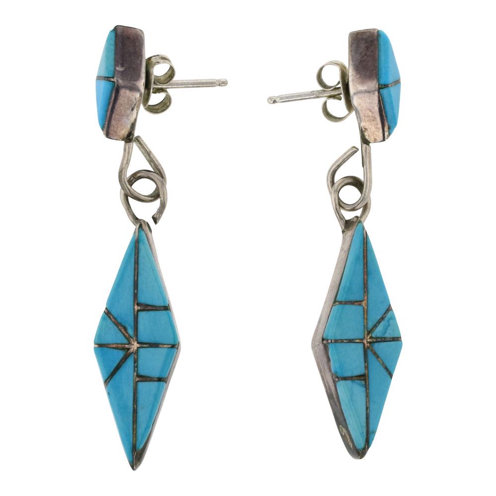 Vintage Turquoise Zuni Inlay Diamond Shape Earrings (1 of 2)