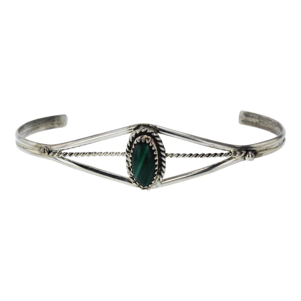 Malachite Small Bracelet: Sterling Silver | Genuine Malachite | Malachite Small Bracelet | Navajo Native American Southwest Indian Jewelry | Weight:5.9 Grams, | Dimensions: Bracelet: 5" inner, 1" gap, 6" total, .75" face width