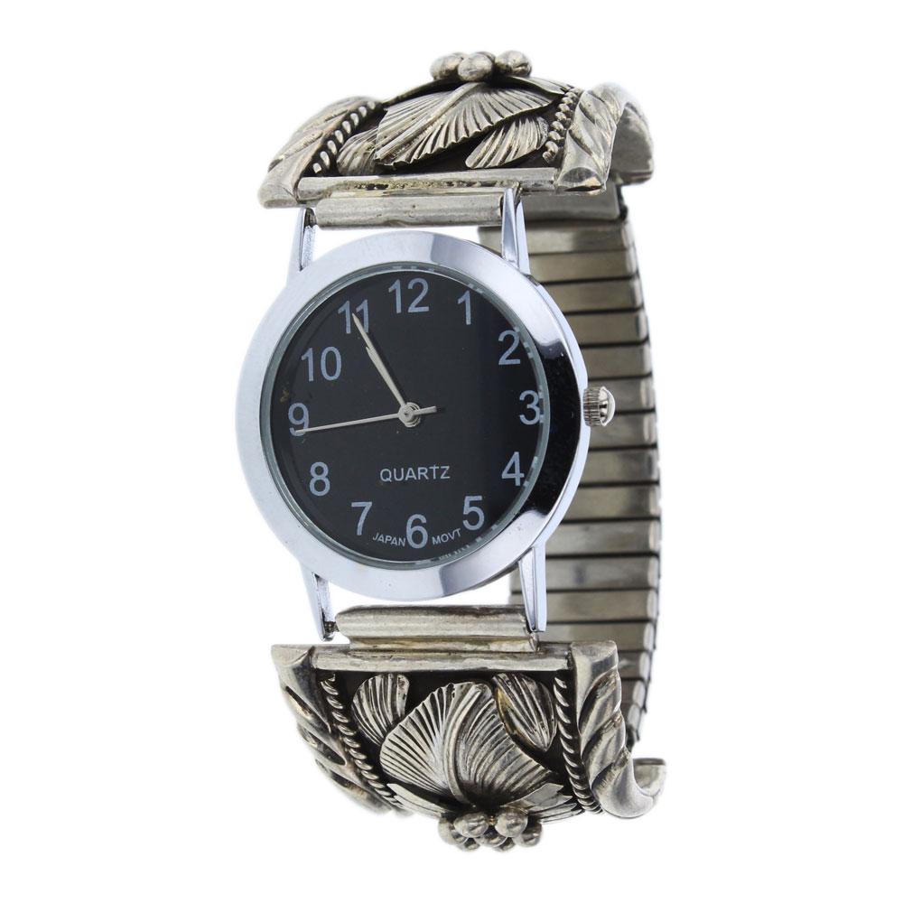 Navajo Leaf work Plain Silver Watch Bracelet (1 of 4)