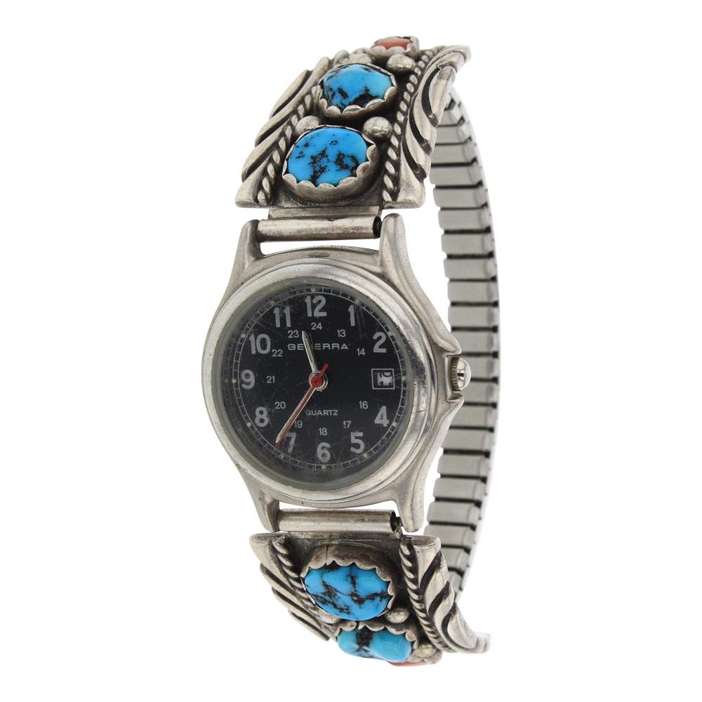 Vintage Turquoise & Coral Watch bracelet (1 of 4)