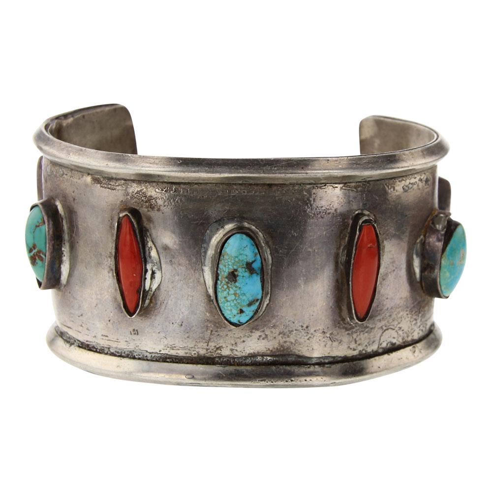 Old Pawn Turquoise Coral & Mother of Pearl Wide Cuff (1 of 4)