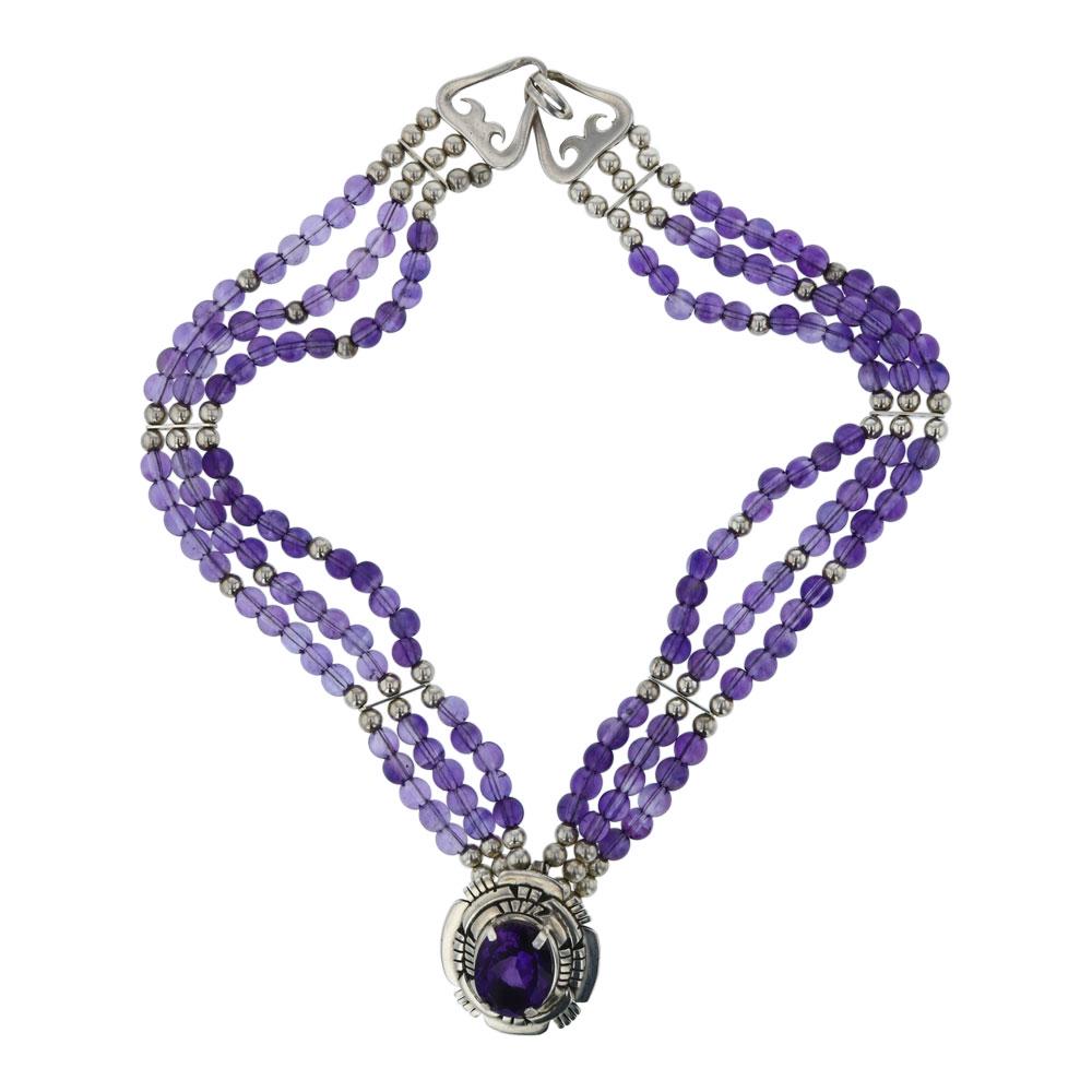 Navajo Sterling Silver Amethyst Pendant & Necklace Set (1 of 3)