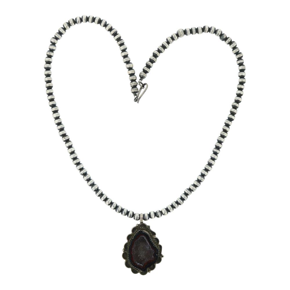 M Begay Druzy Pendant On Navajo Pearls Necklace (1 of 4)