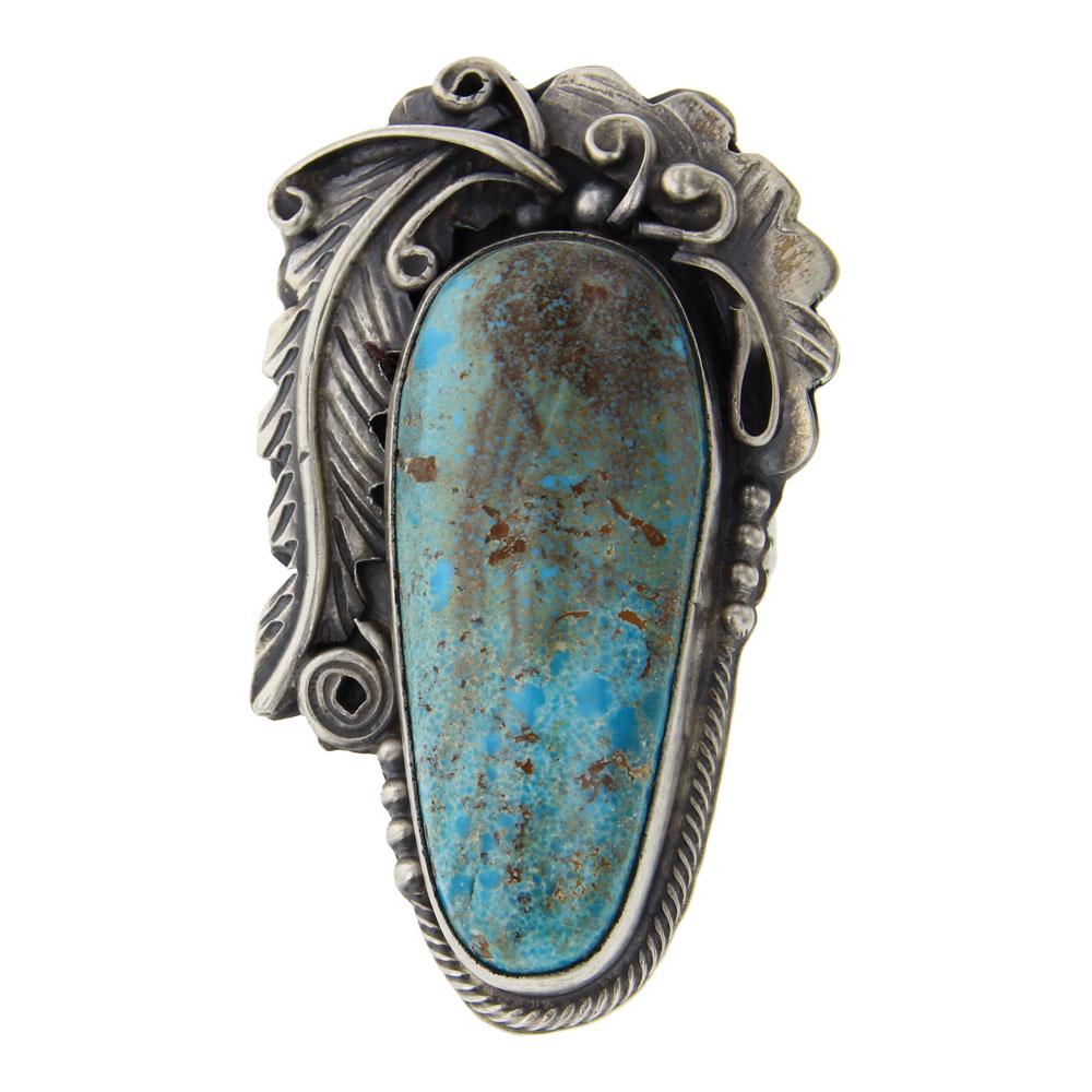 Larry Spencer Nevada Turquoise Leaf work Ring (1 of 3)