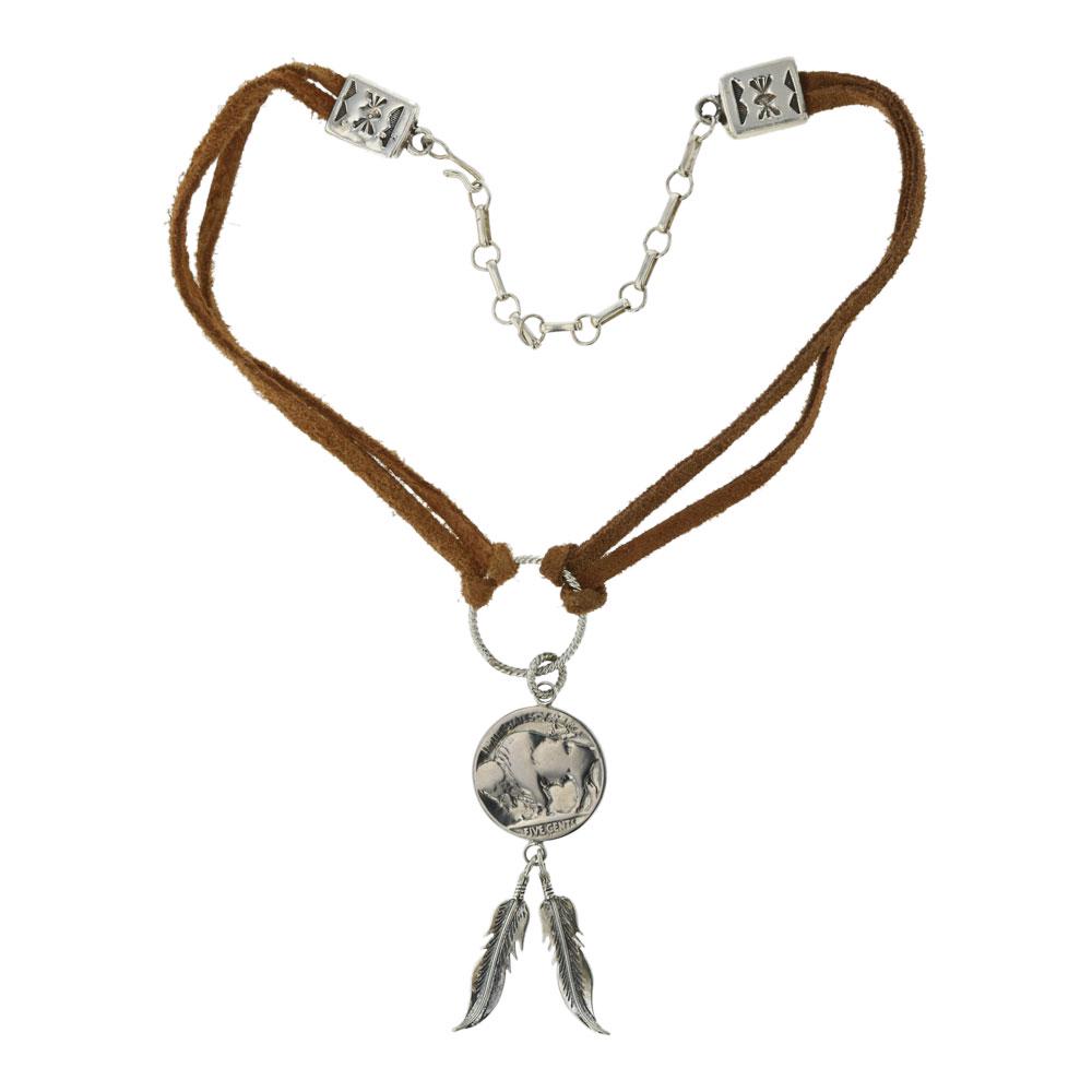 Navajo Buffalo Nickel Leather & Sterling Silver Charm (1 of 3)