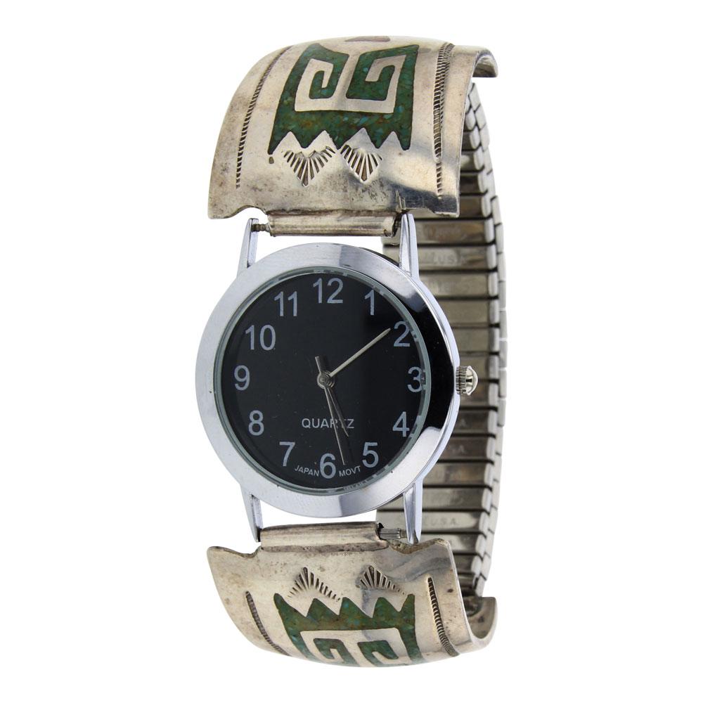 Vintage Turquoise & Coral Chip Inlay Watch Bracelet (1 of 3)