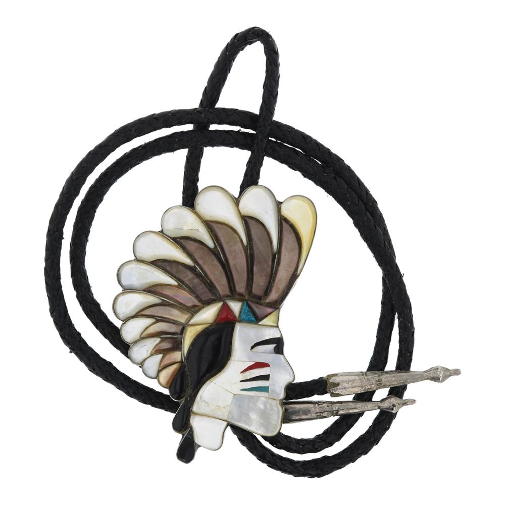 Old Pawn Vintage Warrior Chief Shell Inlay Bolo Tie (1 of 3)