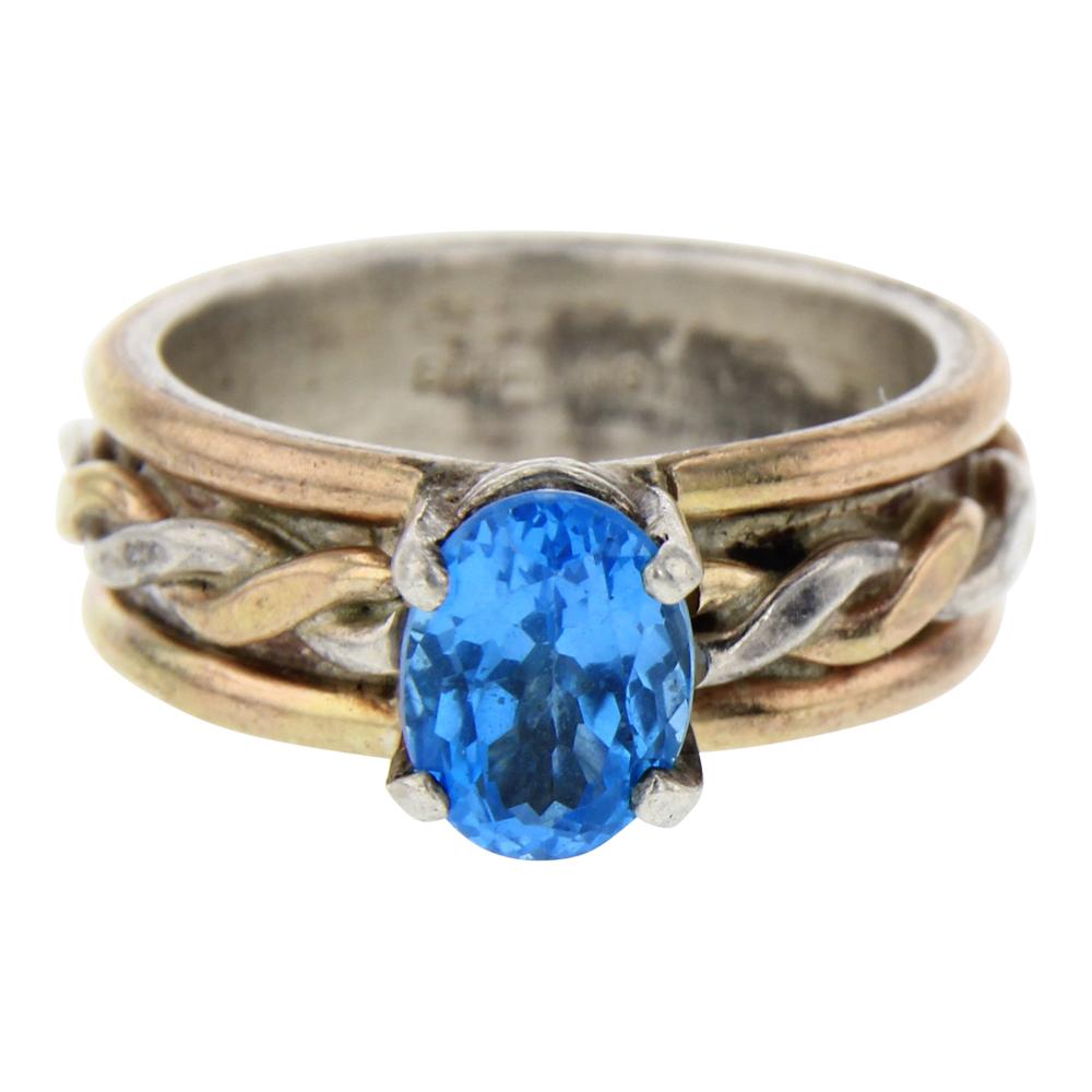 Navajo Sterling Silver & Brass synthetic Topaz Ring (1 of 3)