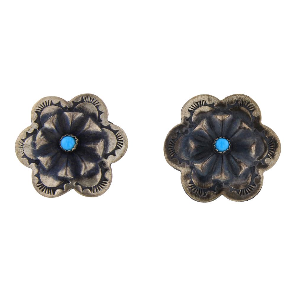 Daisy Stamp Turquoise Earrings: Sterling Silver | Genuine Turquoise | Daisy Stamp Turquoise Earrings | Navajo Native American Southwest Indian Jewelry | Weight:3.4 Grams, | Dimensions: Earrings: .75" diameter (for both) |