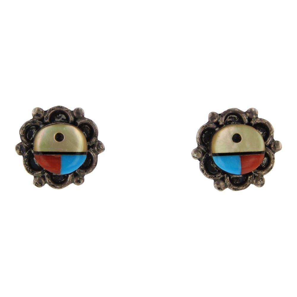 Zuni Inlay Mixed Stone & Shell Stud Earrings (1 of 2)