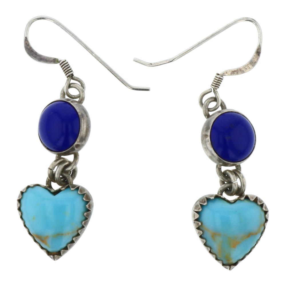 Turquoise & Lapis Hearts Navajo Earrings (1 of 2)