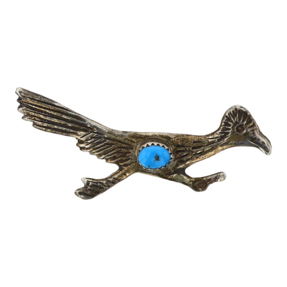 Turquoise Roadrunner Pin: Sterling Silver | Genuine Turquoise | Turquoise Roadrunner Pin | Navajo Native American Southwest Indian Jewelry | Weight:6.5 Grams, | Dimensions: Pin: 2.25" x .75" |