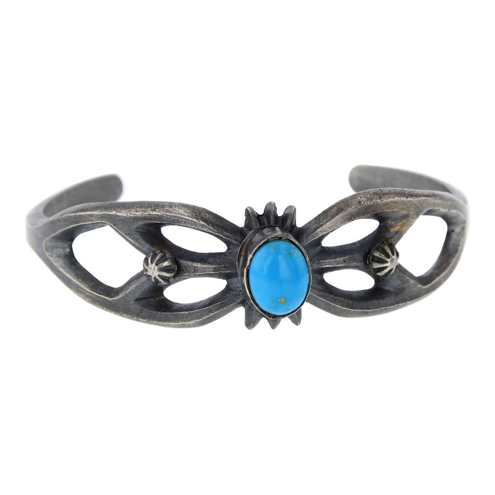 Benson Yazzie Sandcast Kingman Turquoise Bracelet (1 of 4)