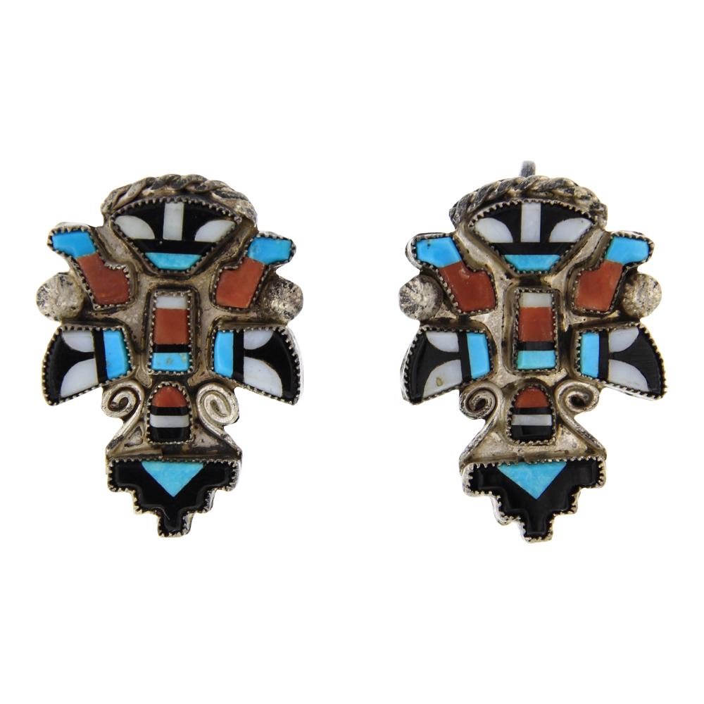 Vintage Zuni Turquoise & Coral Inlay Knife Wing Dancer (1 of 2)