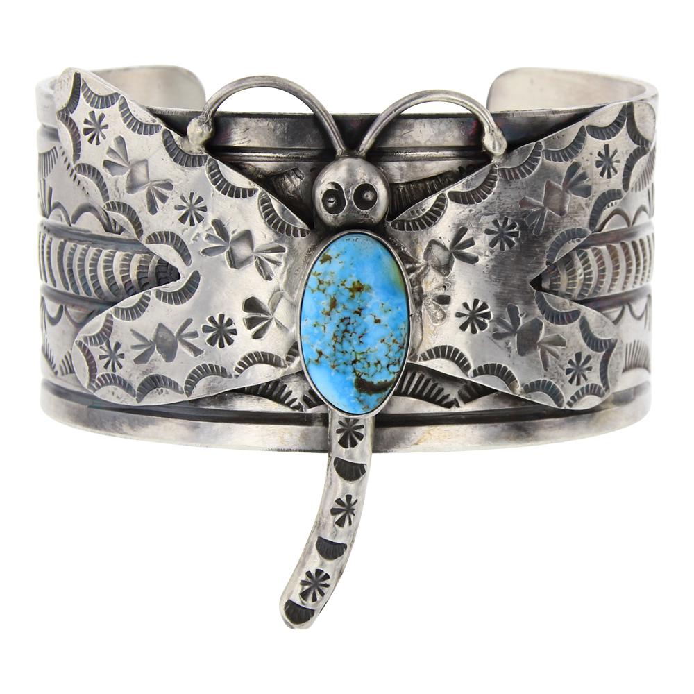 Bobby Johnson Kingman Turquoise Dragonfly Cuff Bracelet (1 of 4)