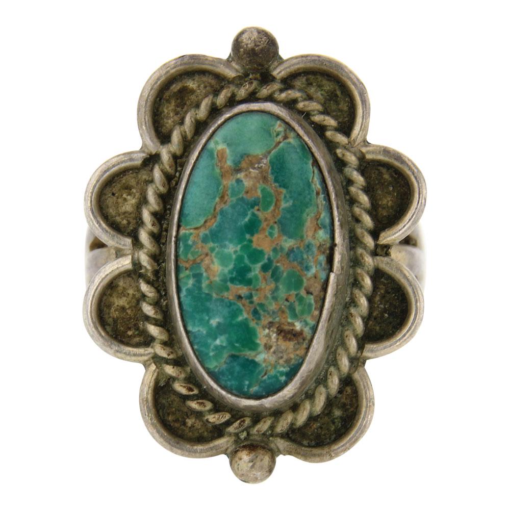 Vintage Pawn Variscite Ring: Sterling Silver | Genuine Variscite | Vintage Pawn Variscite Ring | Navajo Native American Southwest Indian Jewelry | Weight:7.3 Grams, | Dimensions: Ring: 6.75 size, 1" face width |