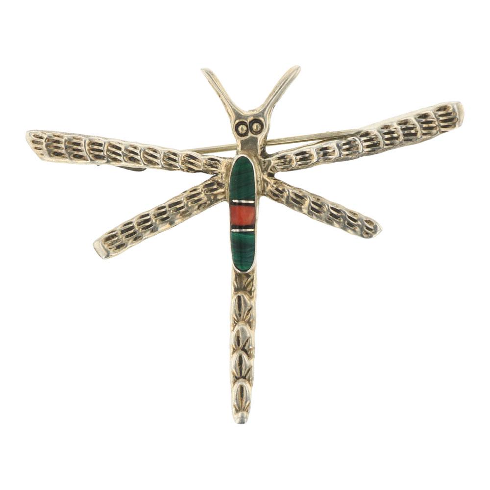 Malachite & Coral Dragonfly Pin (1 of 2)