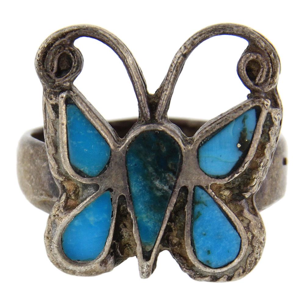 Vintage Turquoise Inlay Butterfly Ring (1 of 3)