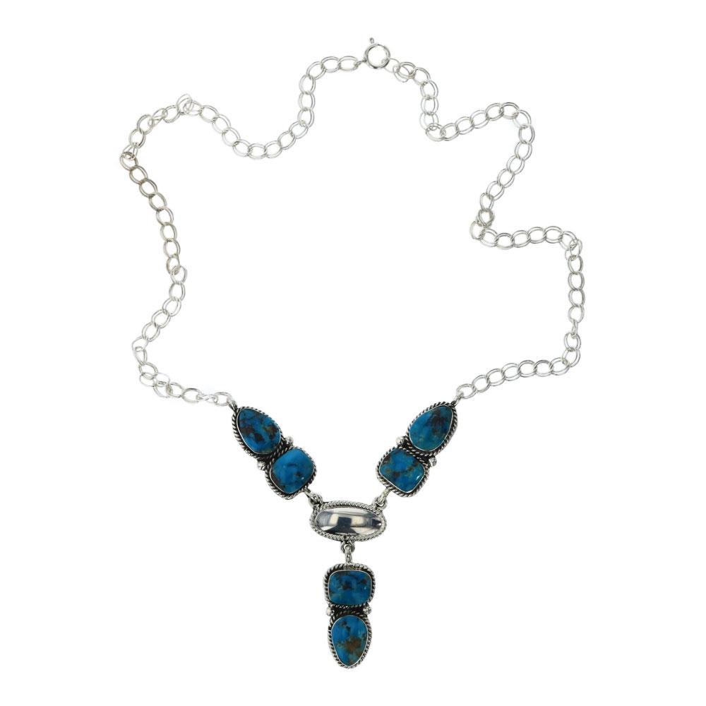 RB Kingman Turquoise Necklace: Sterling Silver | Genuine Kingman Turquoise | RB Kingman Turquoise Necklace | Navajo Native American Southwest Indian Jewelry | Weight:19.6 Grams, | Dimensions: Necklace: 18" length, .75" x 1.75" cent