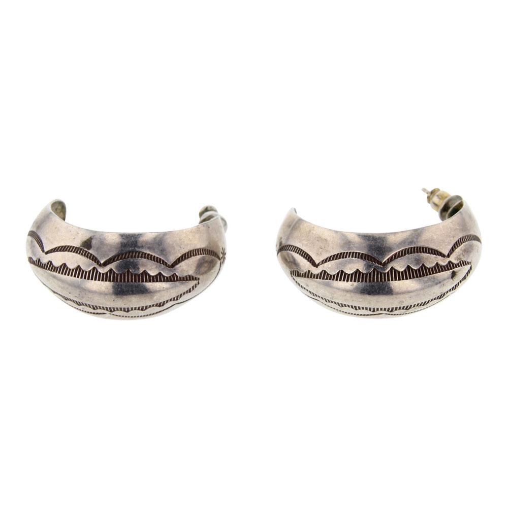 Navajo Domes Stamp Plain Silver Hoop Earrings (1 of 2)