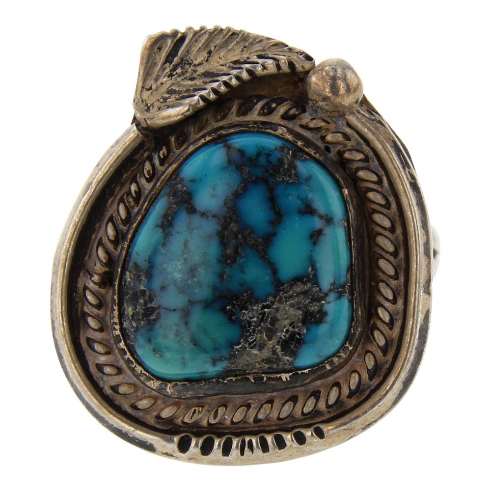Vintage Pawn Turquoise Ring: Sterling Silver | Genuine Turquoise | Vintage Pawn Turquoise Ring | Navajo Native American Southwest Indian Jewelry | Weight:9.1 Grams, | Dimensions: Ring: 8.25 size, 1" face width |