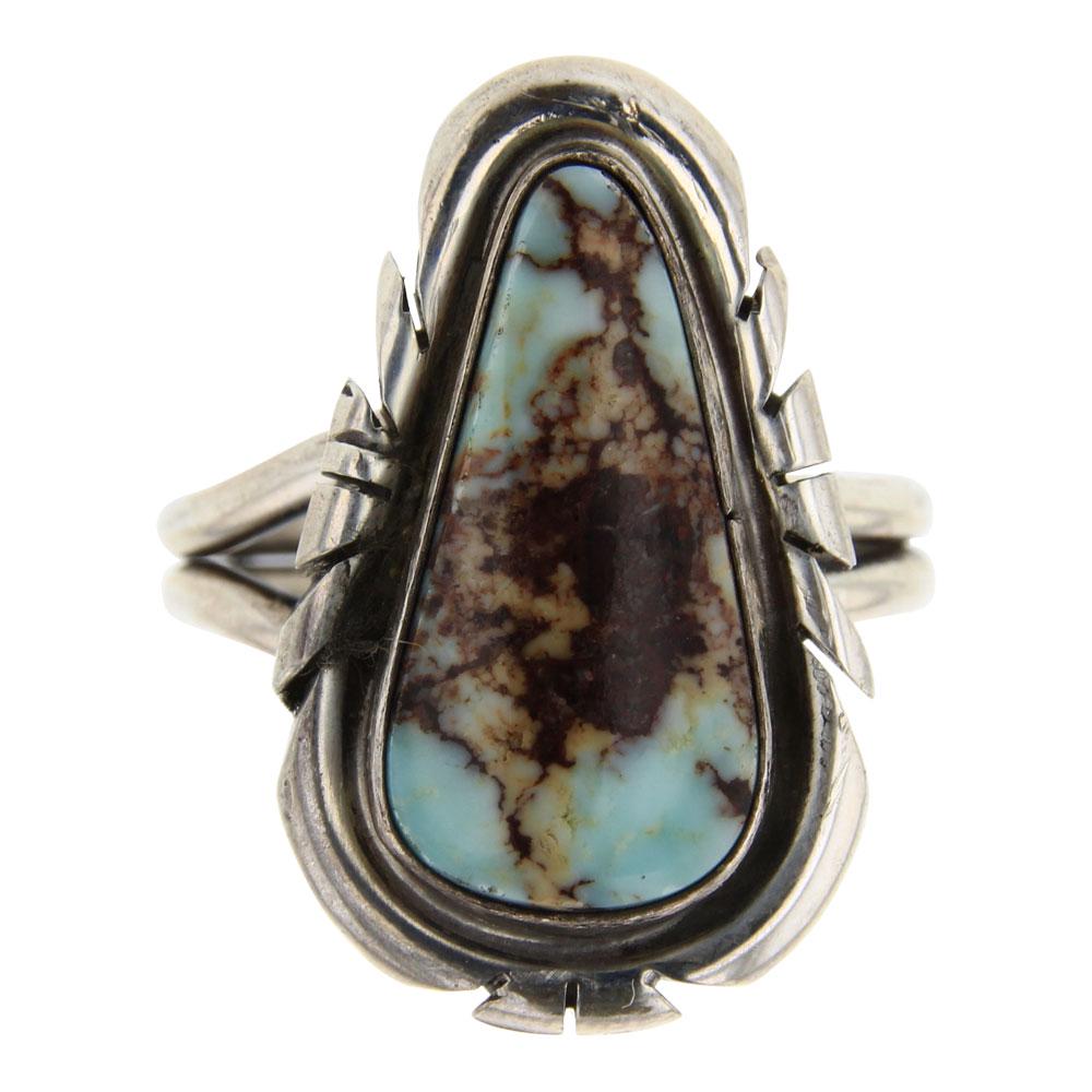 Genuine Dry Creek Turquoise Adjustable Ring: Sterling Silver | Genuine Dry Creek Turquoise | Genuine Dry Creek Turquoise Adjustable Ring | Navajo Native American Southwest Indian Jewelry | Weight:10.4 Grams, | Dimensions: Ring: 9 size, 1" face w