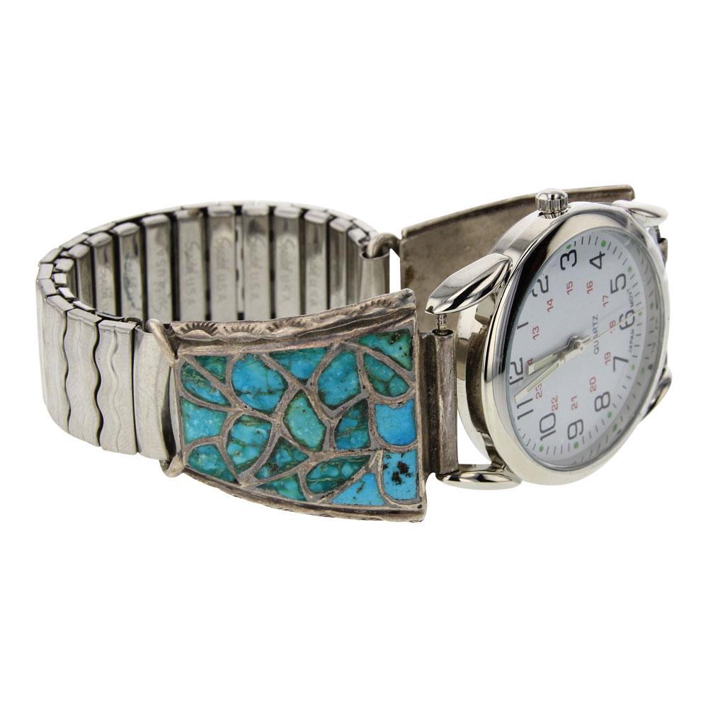 Vintage Pawn Turquoise Inlay Watch bracelet (1 of 3)