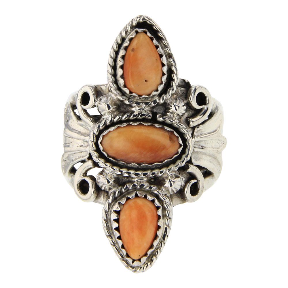 Spiny Oyster Ring: Sterling Silver | Genuine Spiny Oyster | Spiny Oyster Ring | Navajo Native American Southwest Indian Jewelry | Weight:9.4 Grams, | Dimensions: Ring: 8.5 size, 1.25" face width |