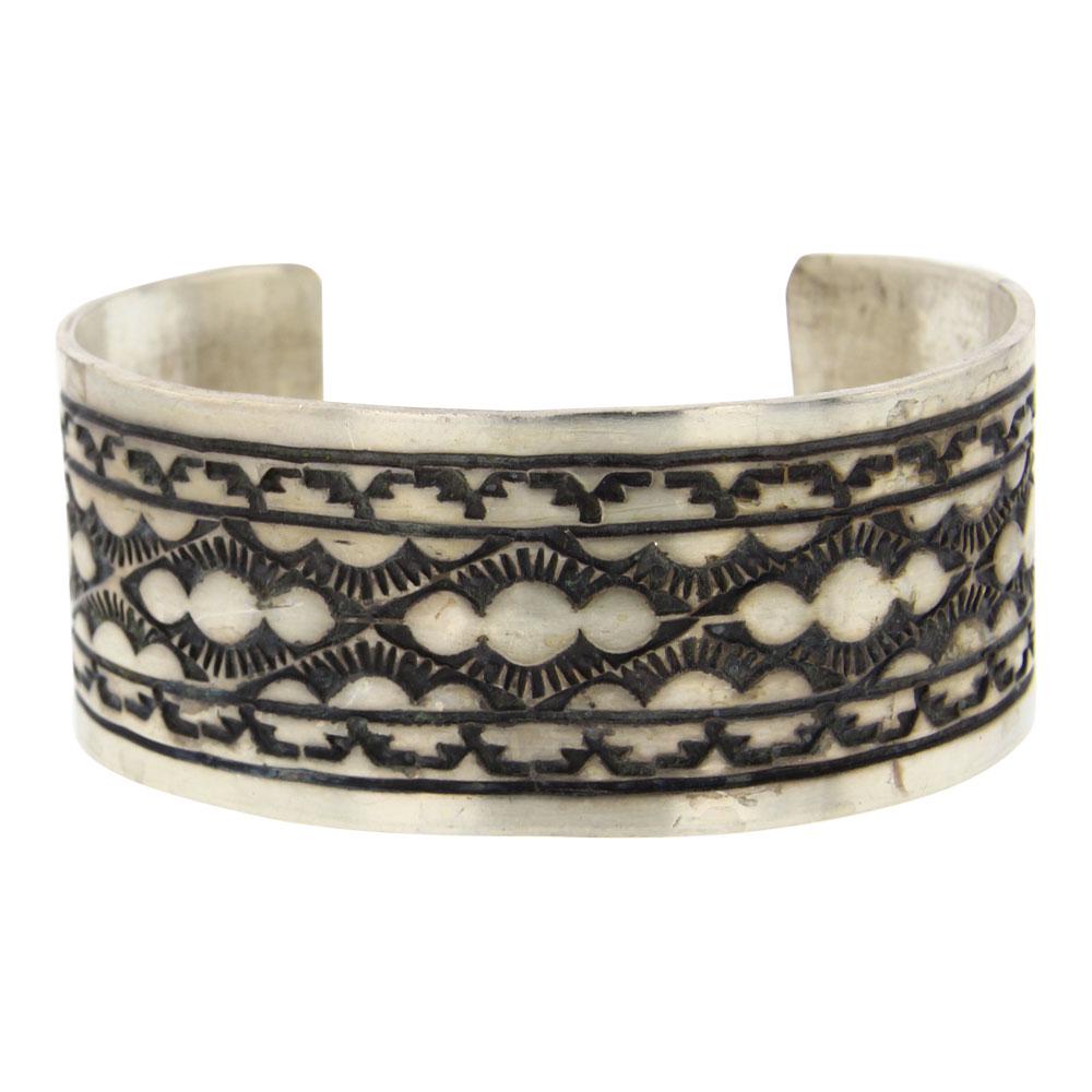 Rick Enriquez Navajo Plain Silver Stamp Cuff Bracelet: Sterling Silver | | Rick Enriquez Navajo Plain Silver Stamp Cuff Bracelet | Navajo Native American Southwest Indian Jewelry | Weight:58.3 Grams, | Dimensions: Bracelet: 6" inner, 1" gap, 7" total, 1" 