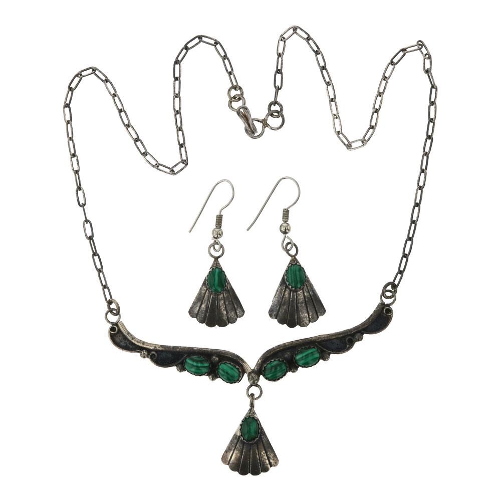 Vintage Pawn Malachite Necklace & Earrings Set (1 of 3)
