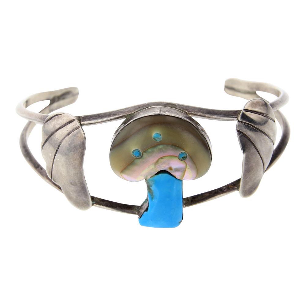 Vintage Pawn Turquoise & Shell Inlaid Mushroom Bracelet (1 of 3)