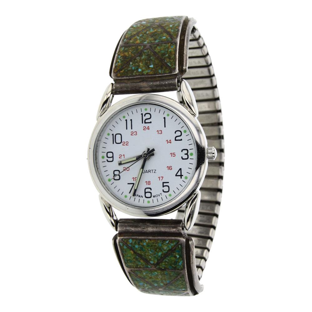 Vintage Turquoise Chip Inlay Watch Bracelet (1 of 3)