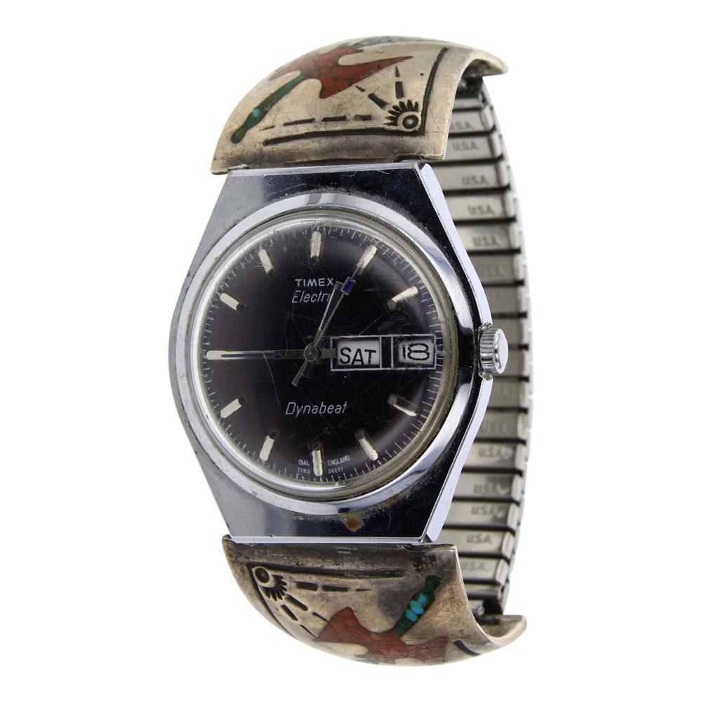 Old Pawn Turquoise & Coral Watch Bracelet: Sterling Silver | Genuine Turquoise & Coral | Old Pawn Turquoise & Coral Watch Bracelet | Navajo Native American Southwest Indian Jewelry | Weight:72.8 Grams, | Dimensions: Watch: 6.75" length, 1.5" f