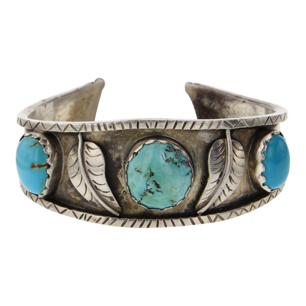 Vintage Pawn Turquoise Cuff Bracelet: Sterling Silver | Genuine Turquoise | Vintage Pawn Turquoise Cuff Bracelet | Navajo Native American Southwest Indian Jewelry | Weight:41.3 Grams, | Dimensions: Bracelet: 5.5" inner, .75" gap, 6.25" to