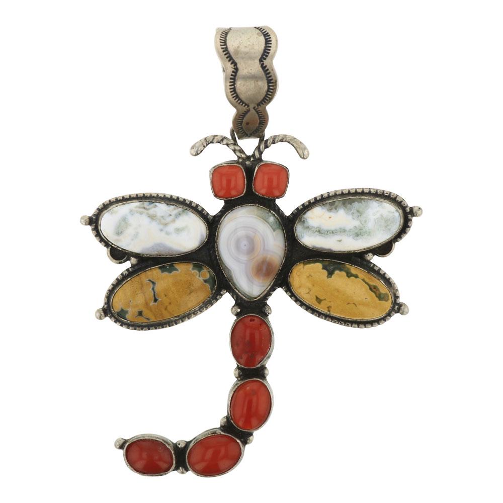 Jasper Agate & Coral Dragonfly Pendant (1 of 2)