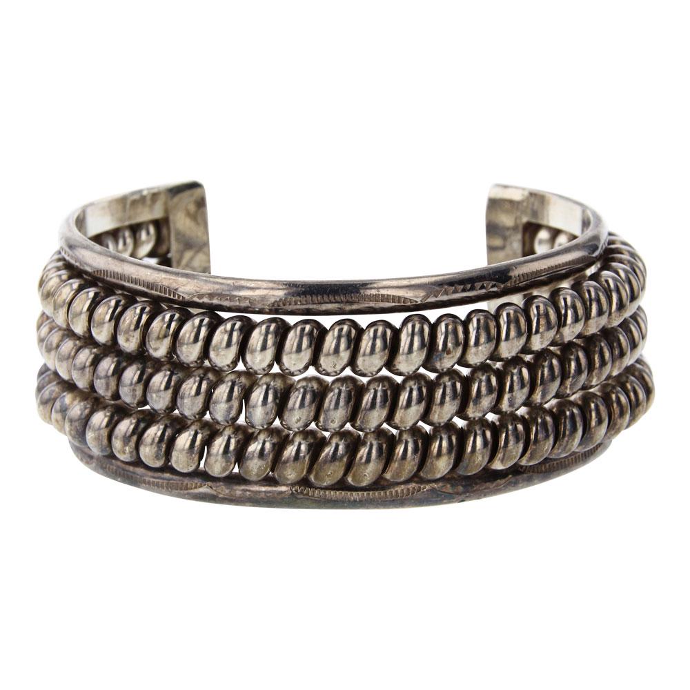 Vintage Three Row Twisted Half Round Plain Silver Cuff (1 of 3)