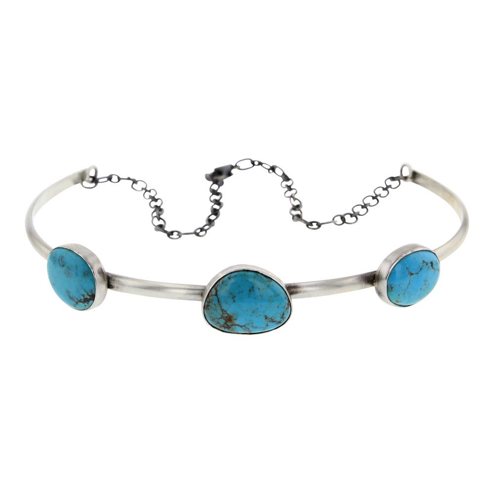Harold Tahe Turquoise Contemporary Choker Necklace: Sterling Silver | Genuine Turquoise | Harold Tahe Turquoise Contemporary Choker Necklace | Navajo Native American Southwest Indian Jewelry | Weight:33 Grams, | Dimensions: Necklace: 16" length, .75" x