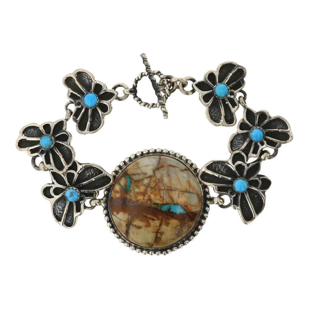 Harold Tahe Boulder & Kingman Turquoise Link Bracelet (1 of 2)